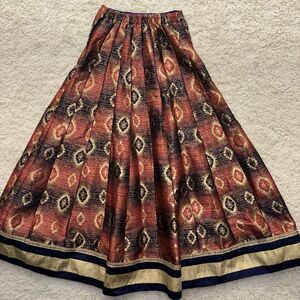 Crushed Silk Pleated Flared Style Lehenga XS Maxi Skirt Multicolor Blue Red Gold